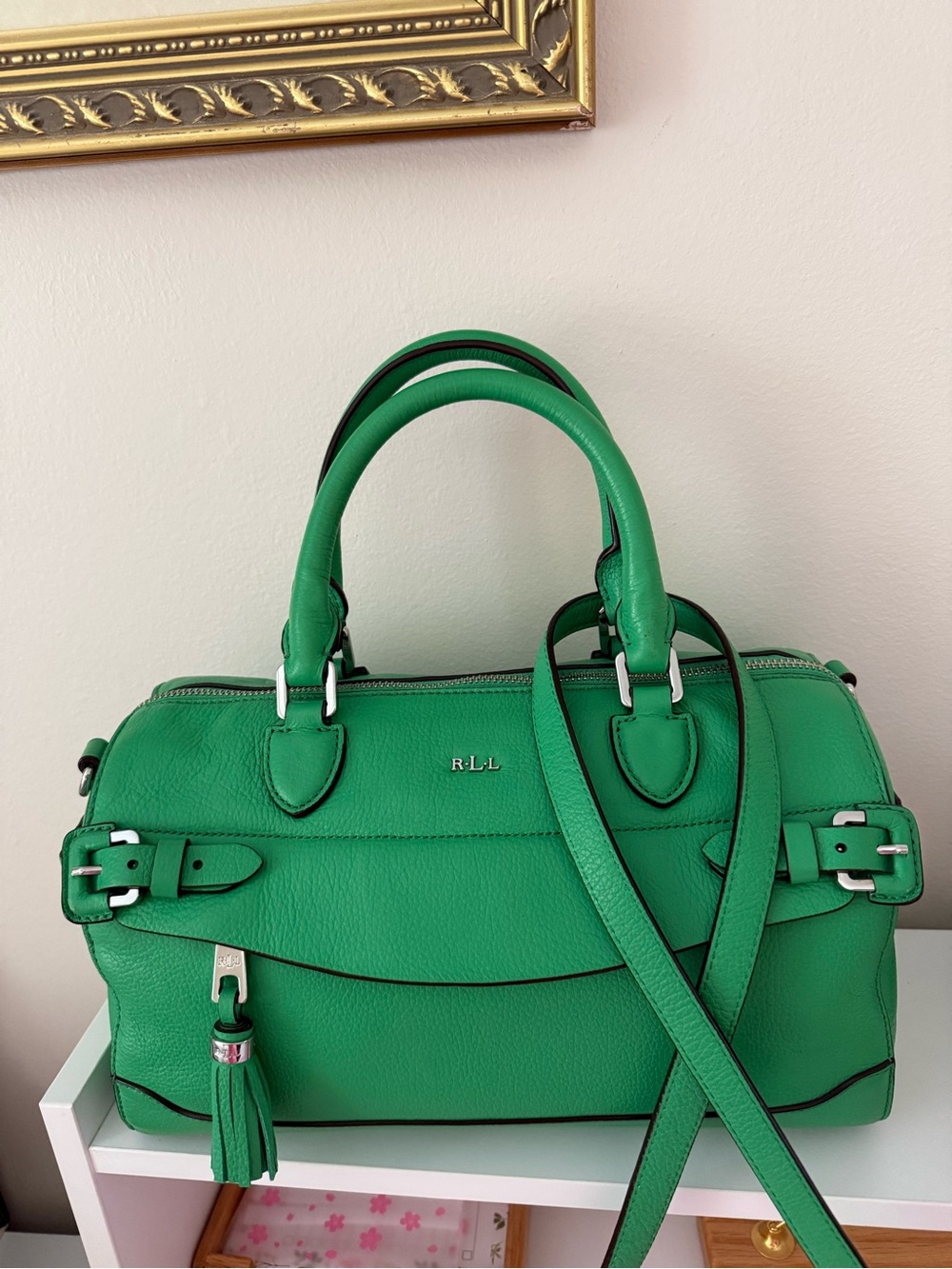 Lauren Ralph Lauren Green Peterson Satchel with tassel and shoulder strap